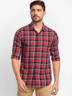 Spykar Men Slim Fit Checkered Casual Shirt