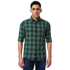 Spykar Men Slim Fit Checkered Spread Collar Casual Shirt