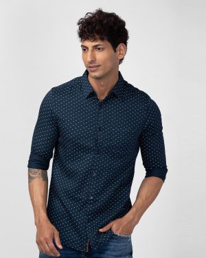 Spykar Men Slim Fit Printed Spread Collar Casual Shirt