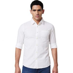 Spykar Men Slim Fit Self Design Spread Collar Casual Shirt