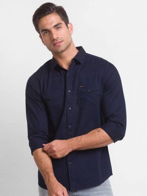 Spykar Men Slim Fit Solid Casual Shirt