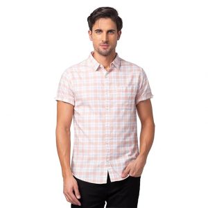 Spykar Peach Half Sleeves Twill Slub Shirt for Men
