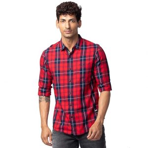Spykar Red Full Sleeves Y/D Cotton Bamboo Shirt for Men