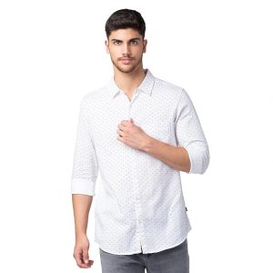 Spykar White Full Sleeves Cotton Blend Shirt for Men