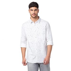 Spykar White Full Sleeves Dobby Shirt for Men