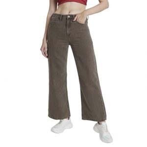 Spykar Women Ash Brown Cotton Wide Leg Fit Ankle Length Clean Look Jeans -(Bella-Wide Leg)