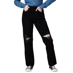 Spykar Women Black Cotton Straight Fit Regular Length Jeans (Bella)