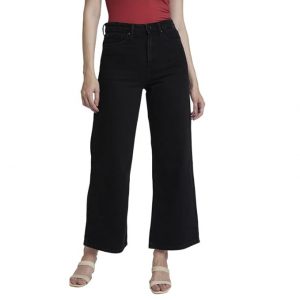Spykar Women Black Cotton Wide Leg Fit Ankle Length Clean Look Jeans -(Bella-Wide Leg)