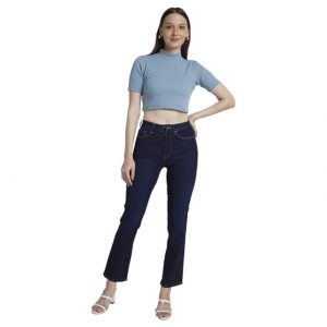Spykar Women Dark Blue Lycra Slim Straigth Fit Ankle Length Clean Look Jeans -(Emma)