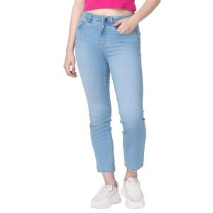 Spykar Women Light Blue Cotton Slim Straight Fit Ankle Length Jeans (Emma)