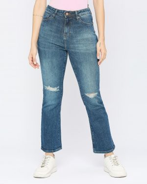 Spykar Women Mid-Wash Knee-Slit Elissa Bootcut Jeans