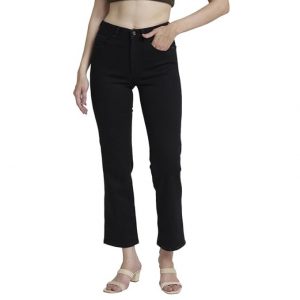 Spykar Women Raw Black Lycra Slim Straight Fit Ankle Length Clean Look Jeans -(Emma)