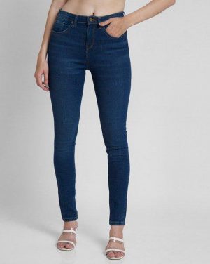 Spykar Women Skinny Mid Rise Dark Blue Jeans