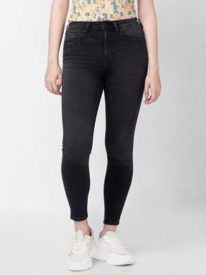 Spykar Women Super Skinny Mid Rise Black Jeans