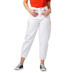 Spykar Women White Lycra Baggy Fit Crop Length Jeans (Clara)