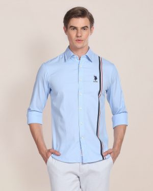 U.S. POLO ASSN. Men Engineered Striped Tailored Fit Dobby Shirt