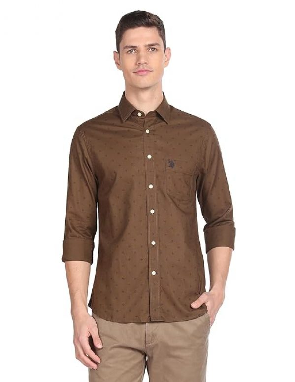 U.S. POLO ASSN.Men Geometric Print Dobby Regular Fit Shirt