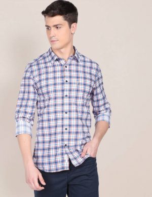 U.S. POLO ASSN. Men Regular Fit Checkered Spread Collar Casual Shirt
