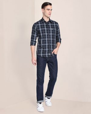 U.S. POLO ASSN. Men Regular Fit Checkered Spread Collar Casual Shirt