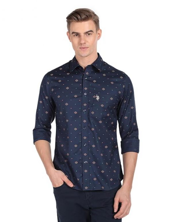U.S. POLO ASSN. Men Regular Fit Printed Spread Collar Casual Shirt