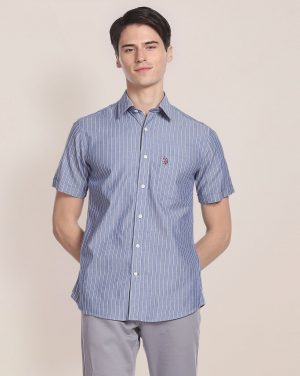 U.S. POLO ASSN. Men Regular Fit Striped Spread Collar Casual Shirt