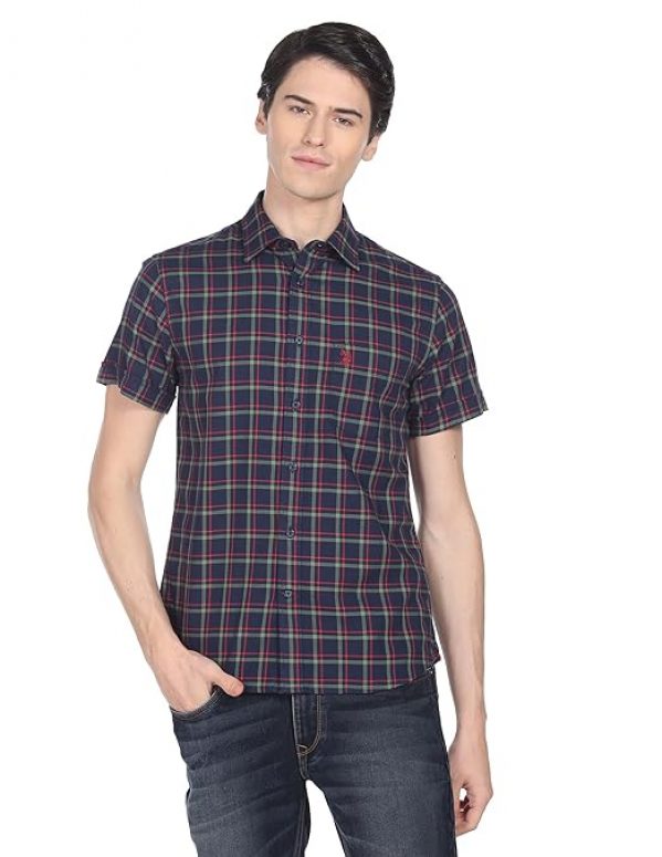 U.S. POLO ASSN. Men's Dobby Plaid Check Regular Fit Casual Shirt