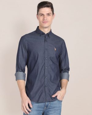 U.S. POLO ASSN. Men Slim Fit Self Design Button Down Collar Casual Shirt