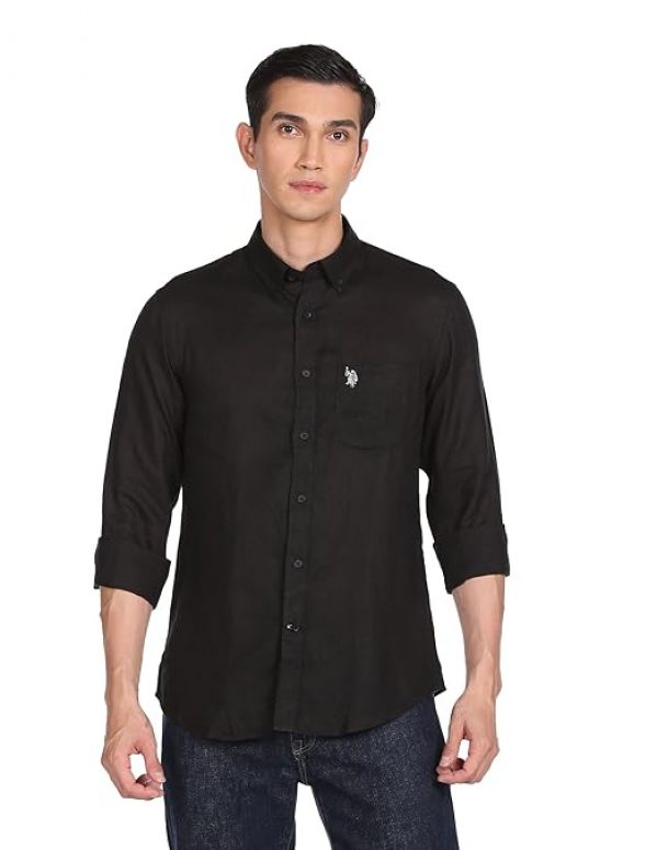 U.S. POLO ASSN. Men's Solid Linen Tailored Fit Button Down Casual Shirt