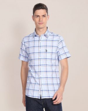 U.S. POLO ASSN.Men Tartan Checked Tailored Fit Oxford Shirt