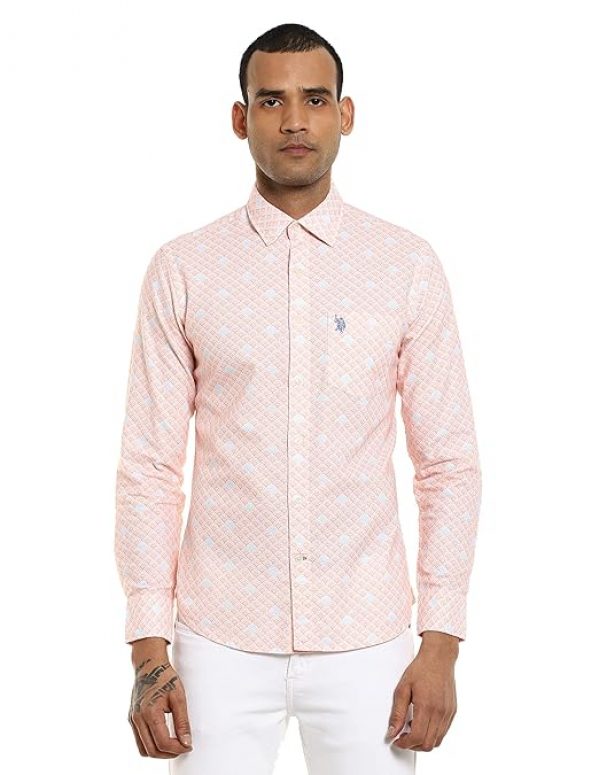 U.S. POLO ASSN.Printed Spread-Collar Shirt with Patch Pocket