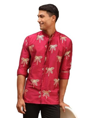 Vastramay Butterfly Print Shirt with Band Collar
