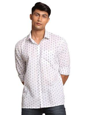 Vastramay Geometric Print Shirt with Spread Collar