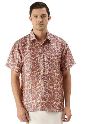 Vastramay Men Regular Fit Printed Cut Away Collar Casual Shirt