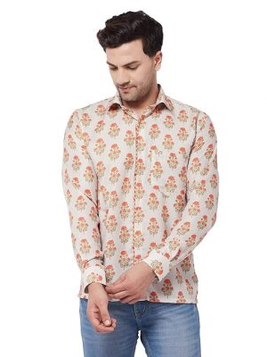 Vastramay Men Regular Fit Printed Cut Away Collar Casual Shirt