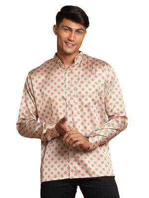 Vastramay Men Regular Fit Printed Mandarin Collar Casual Shirt