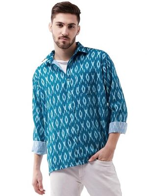 Vastramay Men's Cotton Blend Ethnic Shirt | Cotton Blend Botanical Printed Half Sleeve Shirt for Men.
