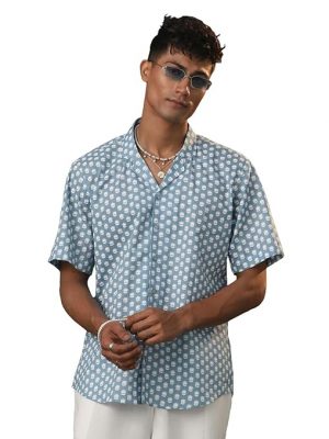 Vastramay Men's Cotton Ethnic Shirt I Slim Fit Ethnic Printed Regular Shirt
