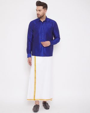 Vastramay Shirt & Dhoti Set with Contrast Border
