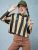 Bewakoof Oversized Women Striped Polo Neck Pure Cotton Brown T-Shirt